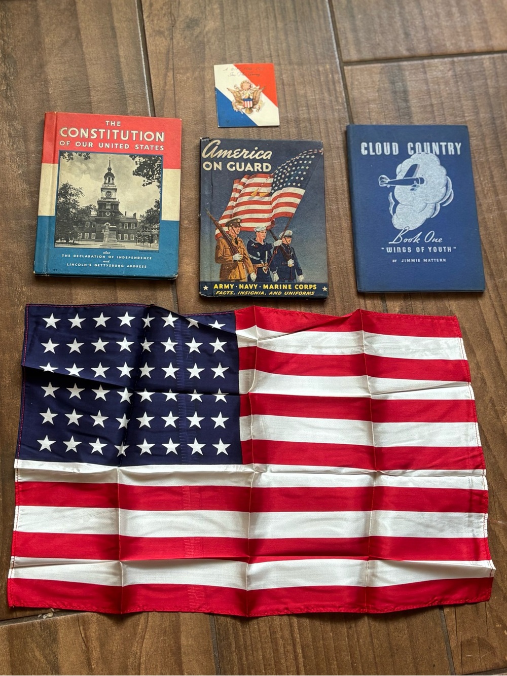 Vintage WWII Era 48 Star Silk American Flag + Military Patriotic Ephemera Lot